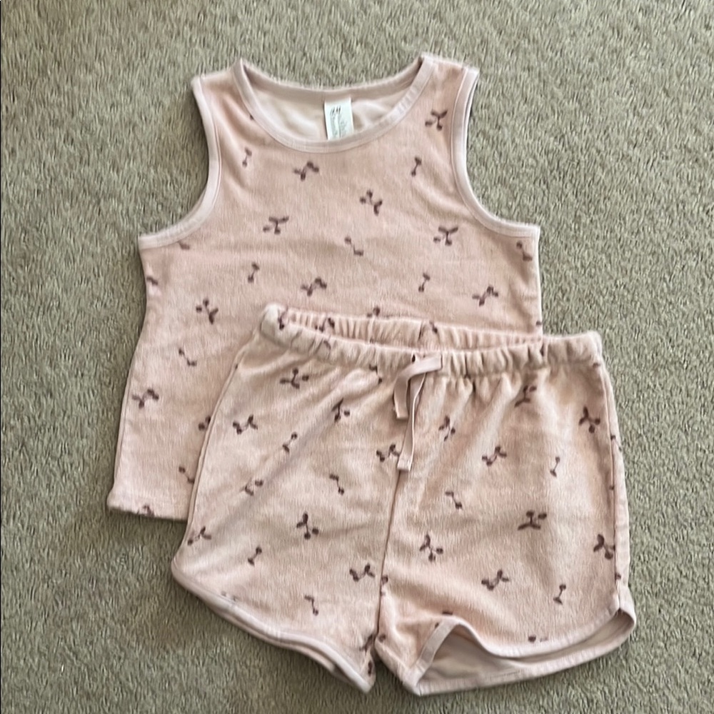 H&M girls terry cherry tank and short set pink 4T NWT